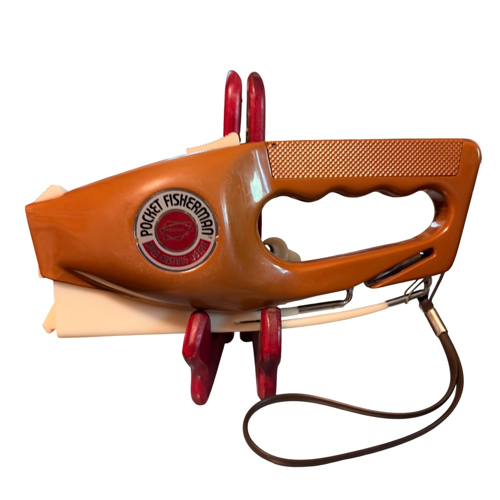 Vintage Ronco Popeil Pocket Fisherman Spin Casting Outfit Brown Folding Rod 70s